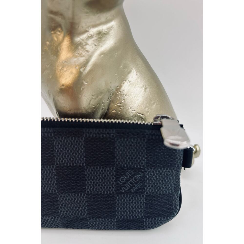 Louis Vuitton Damier Graphite Key Cles SHW Pouch Coin Charm Black Gray Authentic - Picture 3 of 8